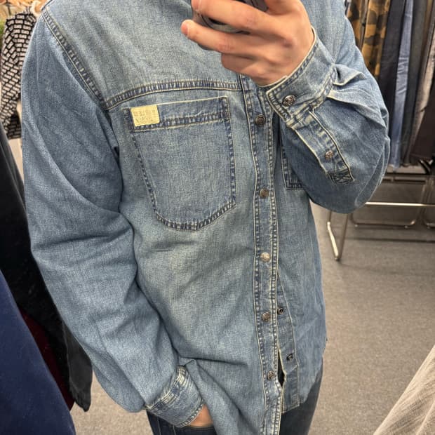 M)할리데이비슨 vintage 백프린팅 데님 긴팔셔츠