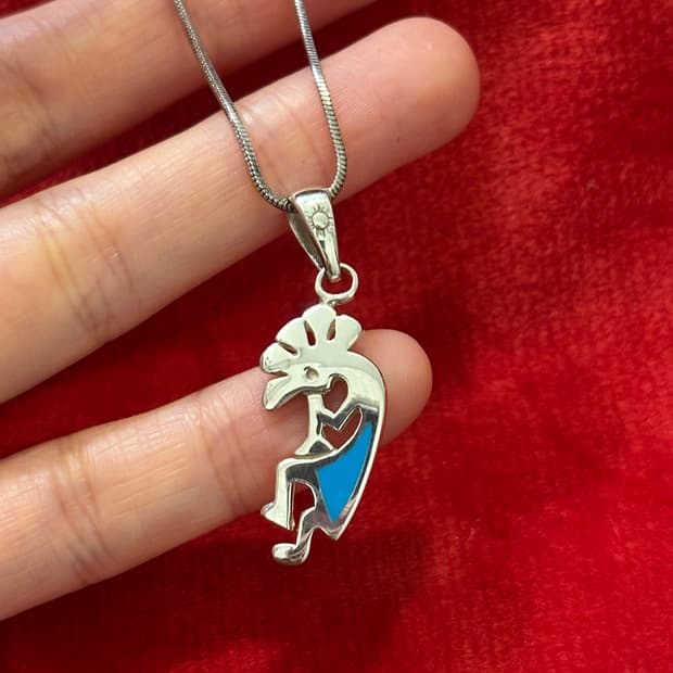 Kokopelli Turquoise Inlay Pendant Neckla