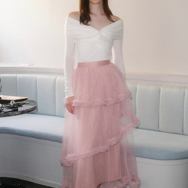 더티스 로즈 튤 샤스커트 드레스