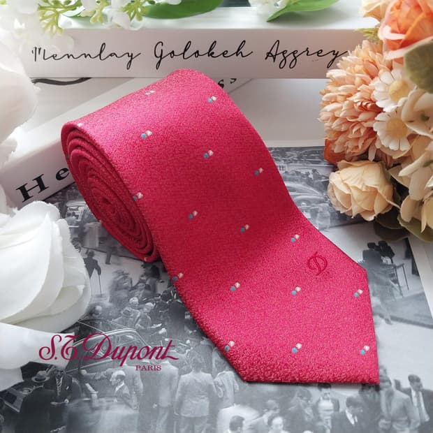 듀퐁 실크 핫핑크 도트 패턴 넥타이 8cm S~A+등급 K2464
