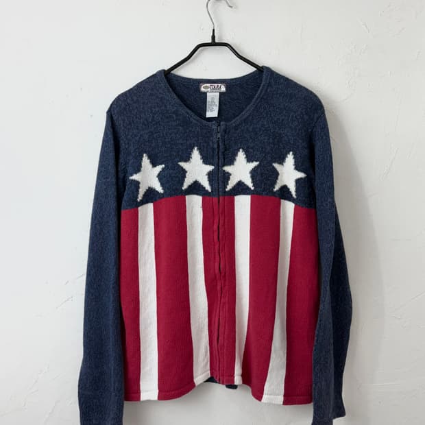 00s 빈티지 아메리칸 플래그 니트 집업
