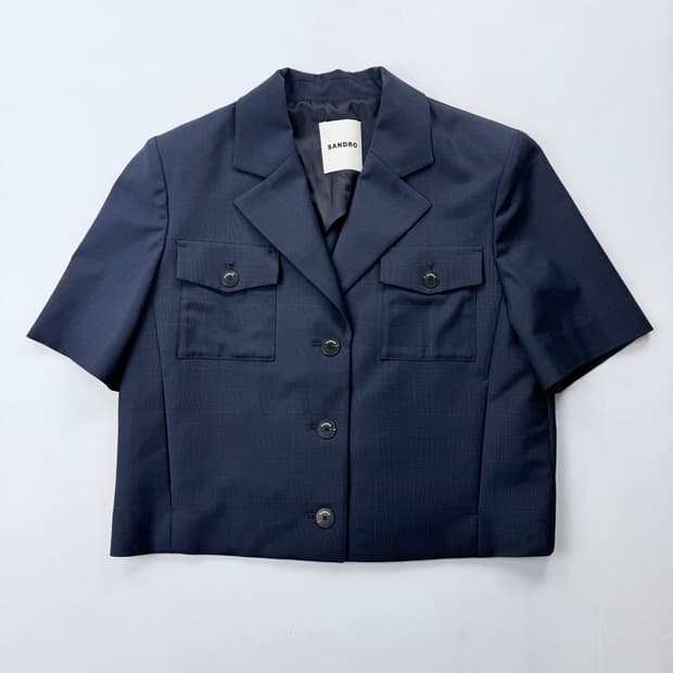 산드로 네이비 반팔 크롭 블레이저