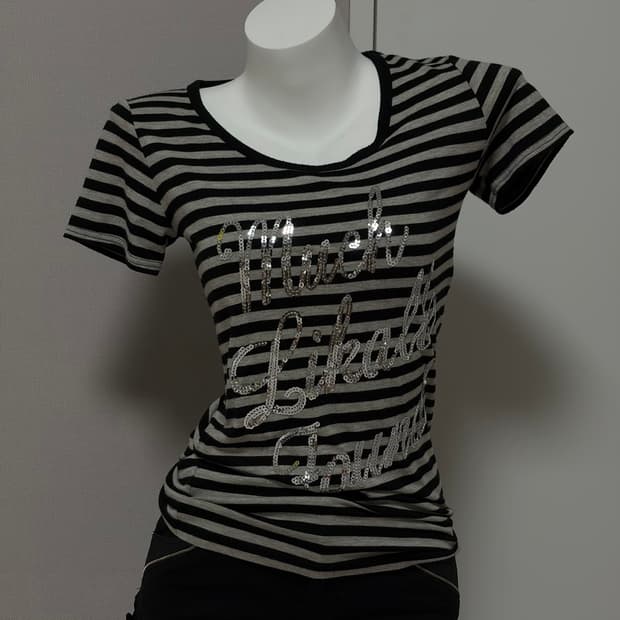 Y2k Glitter Script Striped Tee