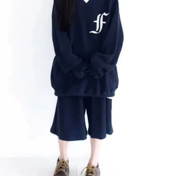 샵페어리 와플 맨투맨 반바지 네이비 셋업 세트