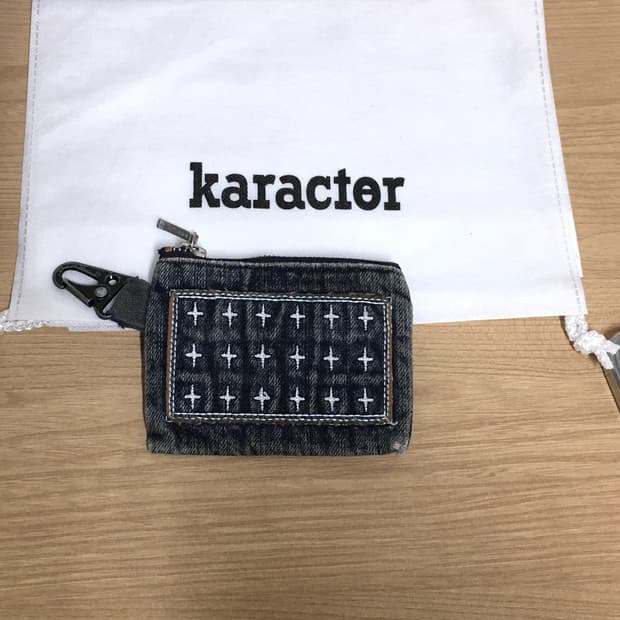 카락터 패치워크 데님 카드 월렛 빈티지 블루