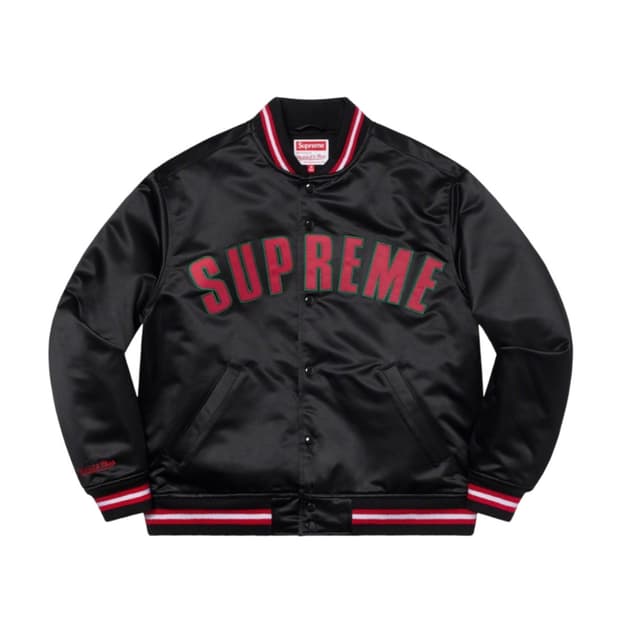 슈프림 x 미첼앤네스 사틴 바시티 자켓 L