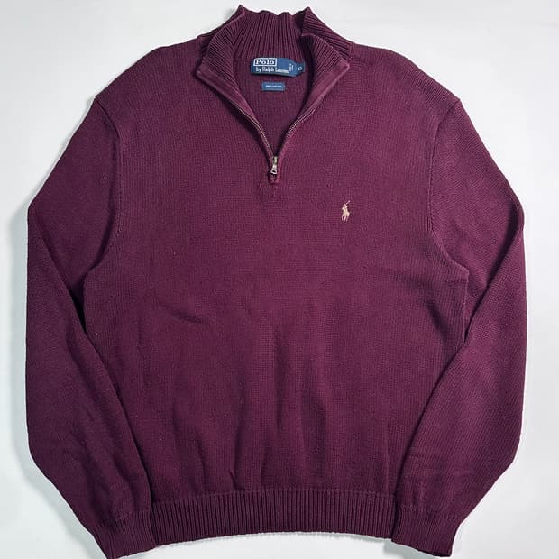 폴로 랄프로렌 버건디 니트 반집업