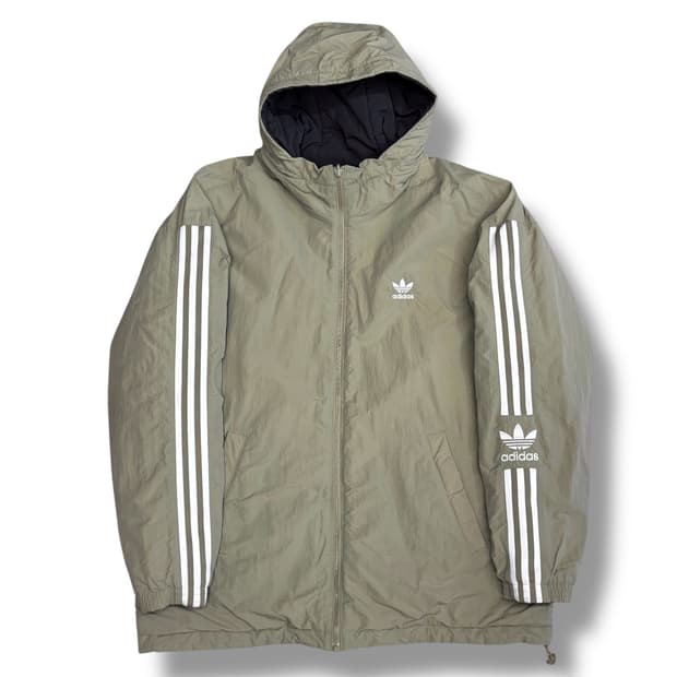 Adidas 빅사이즈 삼선라인 리버서블 올리브/블랙 패딩