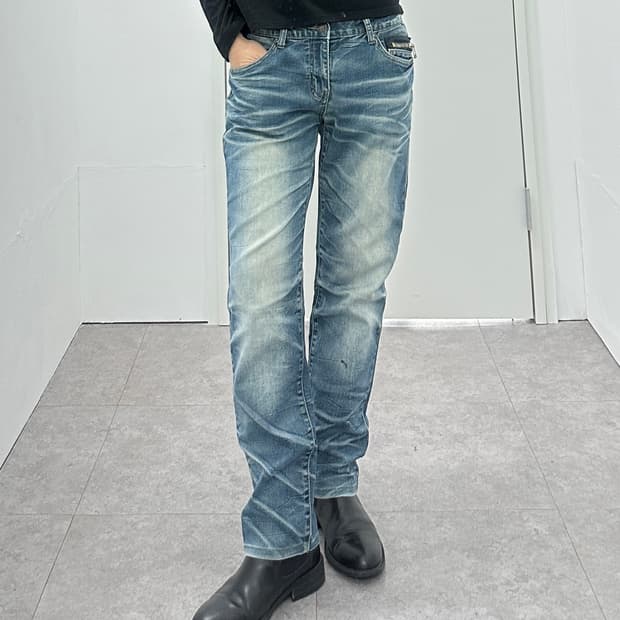 Vintage fade lines back zipper denim pan