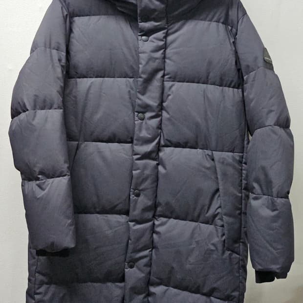 코오롱 구스 후드 롱 패딩 그레이 90
