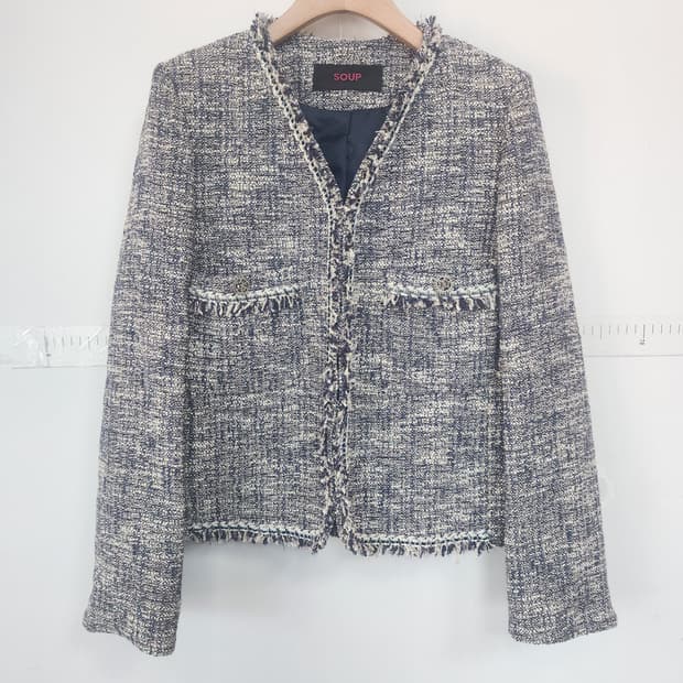 SOUP 믹스 트위드 노카라 자켓