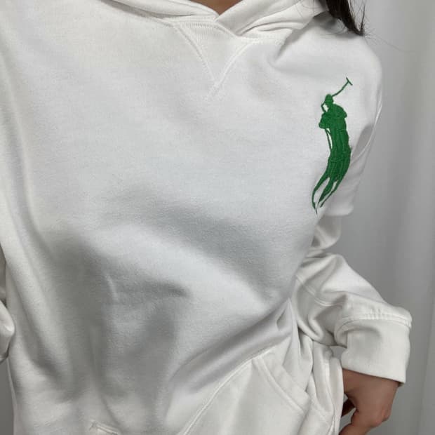 폴로 그린 포니 화이트 후드티
