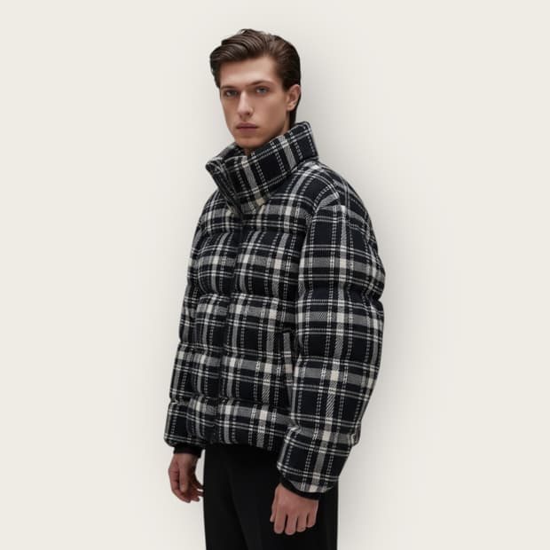 100/ 시스템옴므 구스다운 체크 패딩점퍼