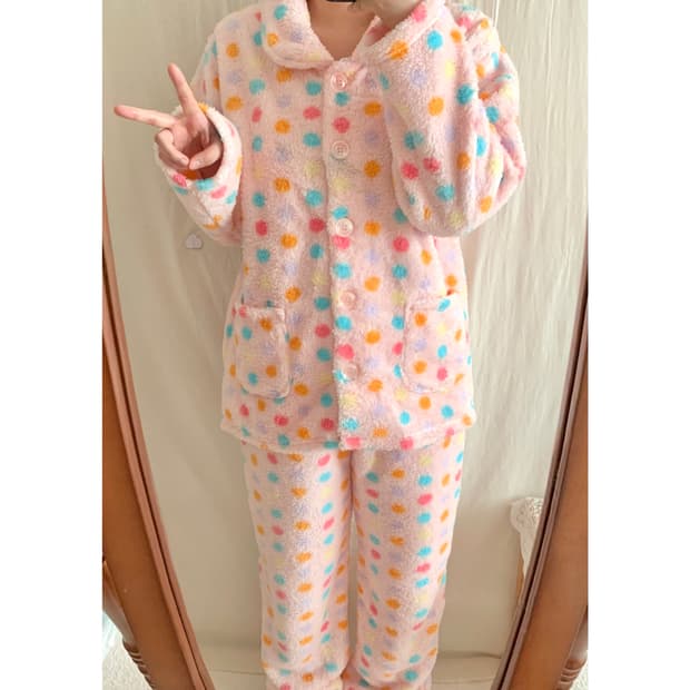 핑크 무지개 도트 수면 파자마