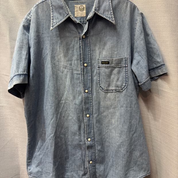 디젤 90's 아카이브 중청워싱 원포켓 반팔셔츠 L(XL)