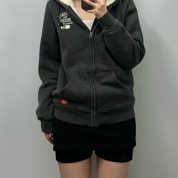 디키즈 자수로고 차콜 양털 후드집업