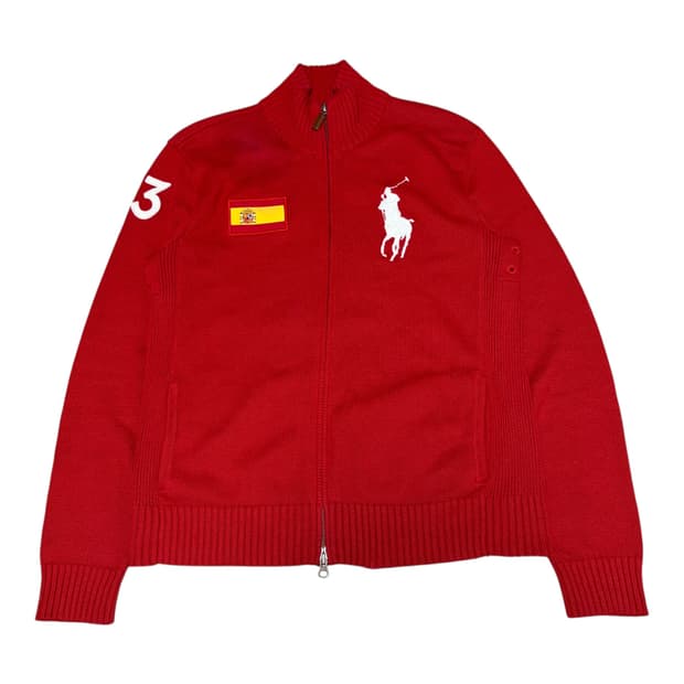 폴로 랄프로렌 에스파냐 화이트 빅포니 딥레드 투웨이 니트집업