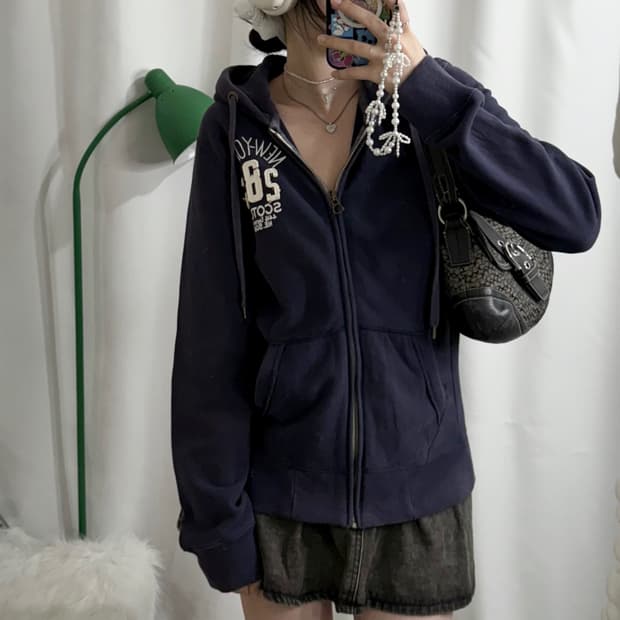 네이비 오버핏 후드 집업