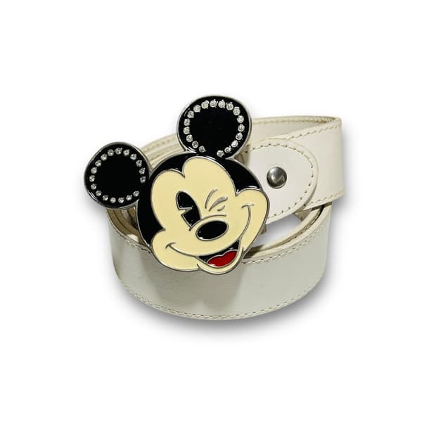 미키 마우스 윙크 화이트 레더 빈티지 벨트