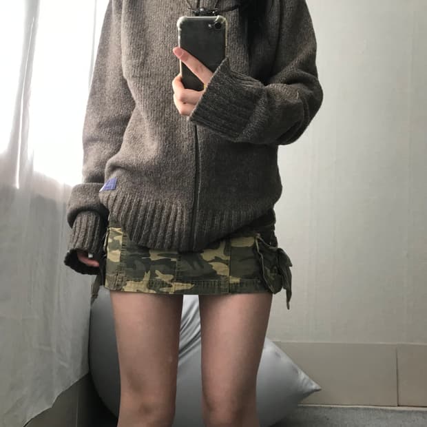 디젤 카키브라운 보카시 하이넥 니트집업