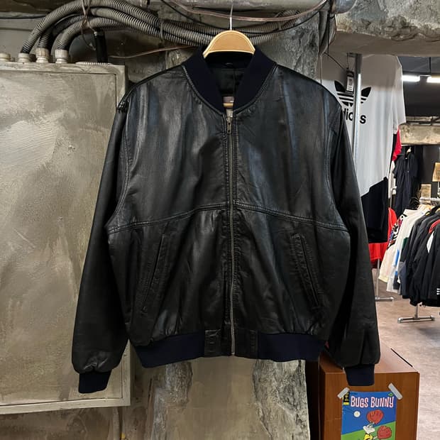 나프나프 빈티지 레더 집업 자켓 블랙 L #csz1991