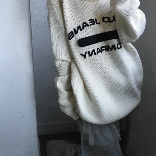 폴로 진스 아치로고 아이보리 오버사이즈 니트