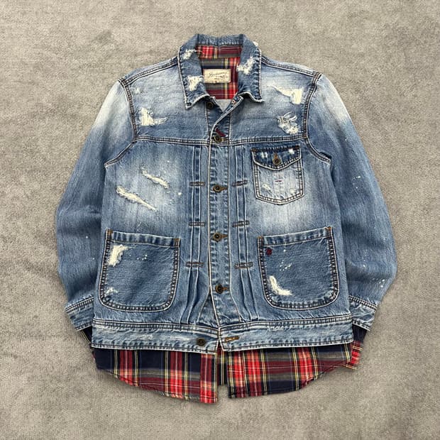 M 버커루 셔츠 레이어드 디스 데미지 워싱데님자켓