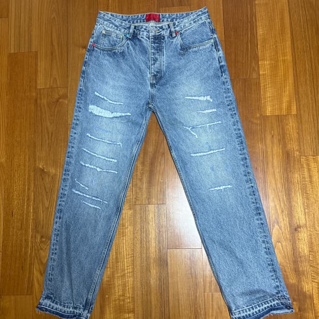 Fugazi 스톤 워시 리벳 진 인디고