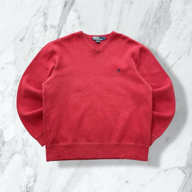 폴로 랄프로렌 버건디 브이넥 스웨트셔츠