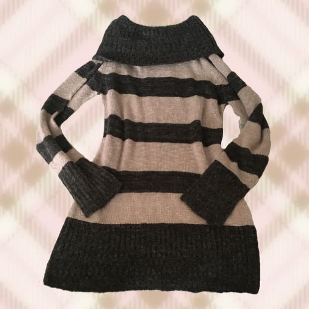 브라운 스트라이프 오프숄더 니트 원피스 라떼 히메 갸루 러블리 로걀 빈티