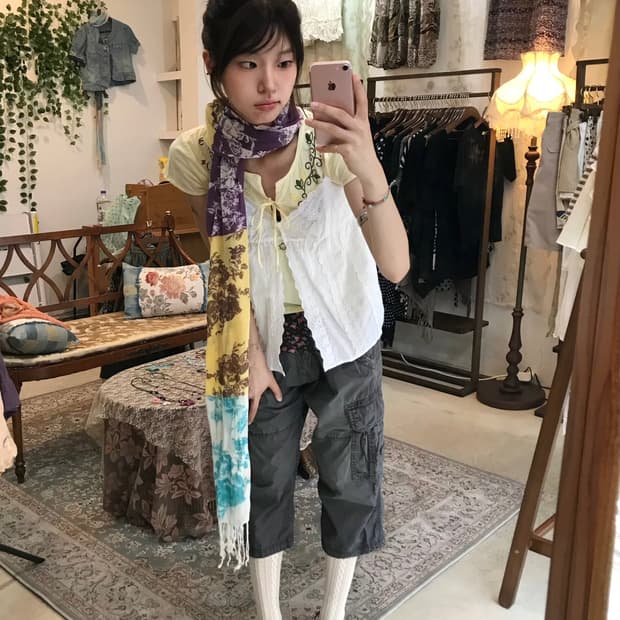 빈티지 7부 카고팬츠 데일리 모리 하구미 코디 세트