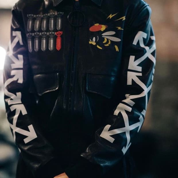 오프화이트 엔젤 핀업 밤버 레더 자켓