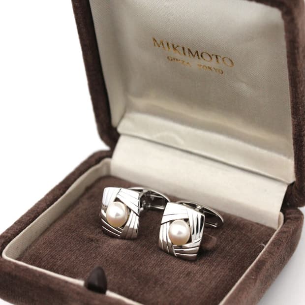 미키모토 천연진주 A등급 유광 남자 명품 커프스