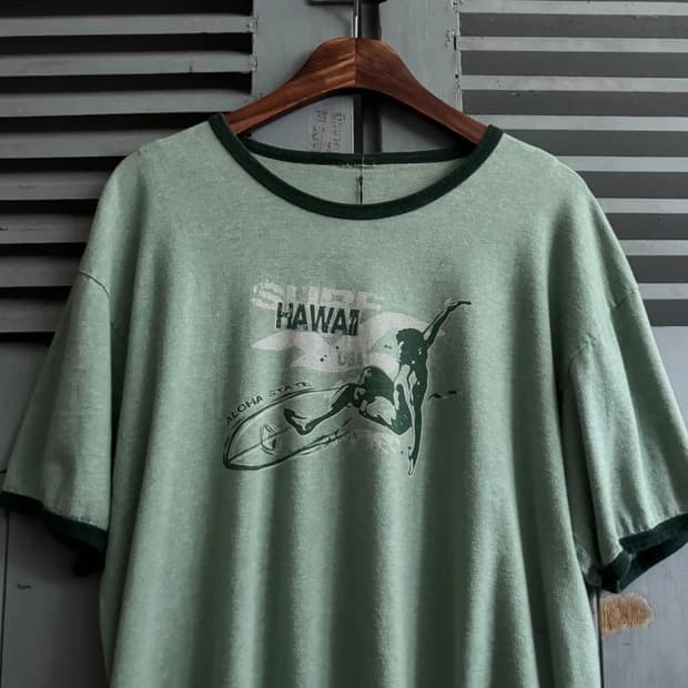[L]USA 빈티지 HAWAII ALOHA STATE 링거 티셔츠