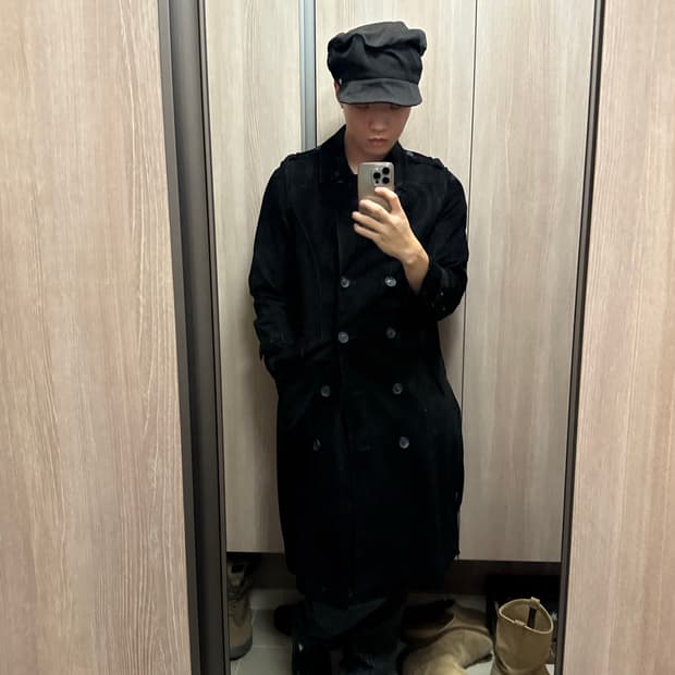 로보 천연 염소가죽 밀리터리 트렌치코트