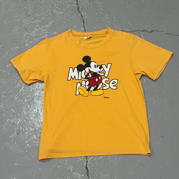 디즈니(Disney) 미키마우스 옐로우 빈티지 반팔 티셔츠