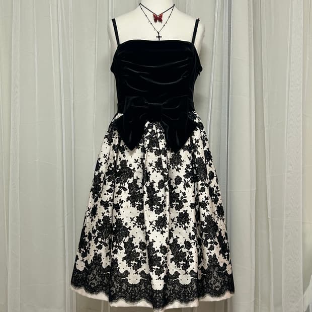 로맨틱고딕 오리엔탈 플로럴 리본아일렛 원피스 고스로리 갸루