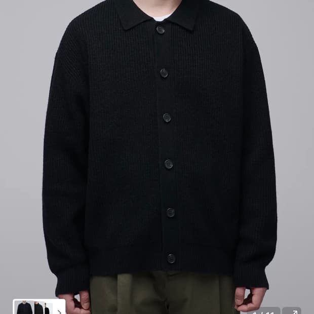 무탠다드 오버사이즈 리브드 칼라드 가디건 [블랙] L