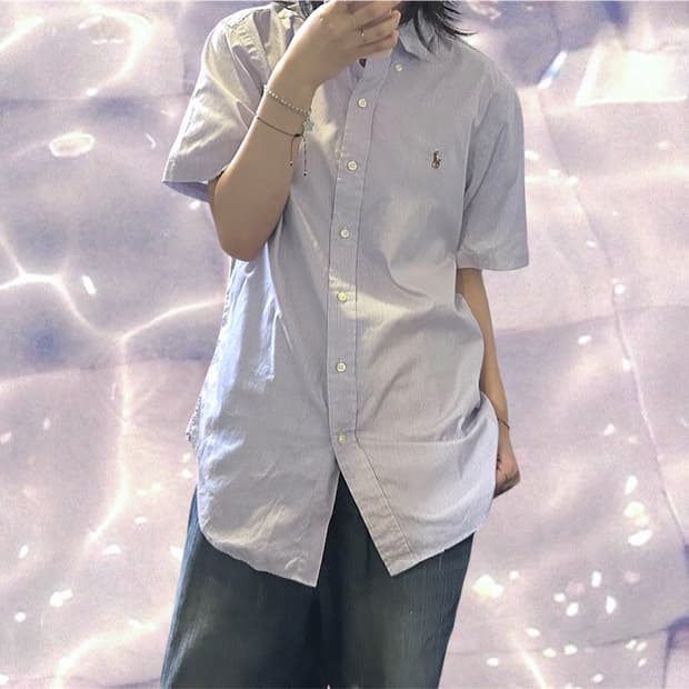 폴로 랄프로렌 스트라이프 반팔 셔츠 퍼플 보라 L-XL