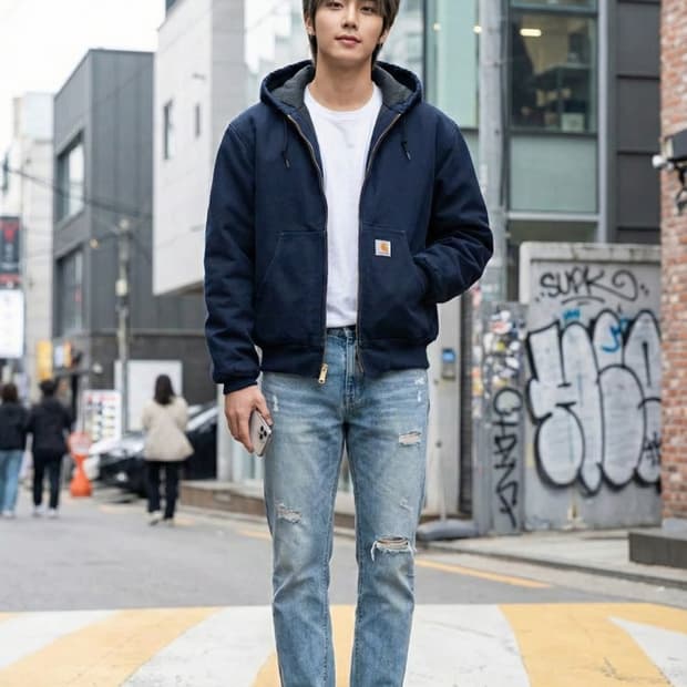 칼하트 USA j140 네이비 덕 액티브 후드 자켓_M