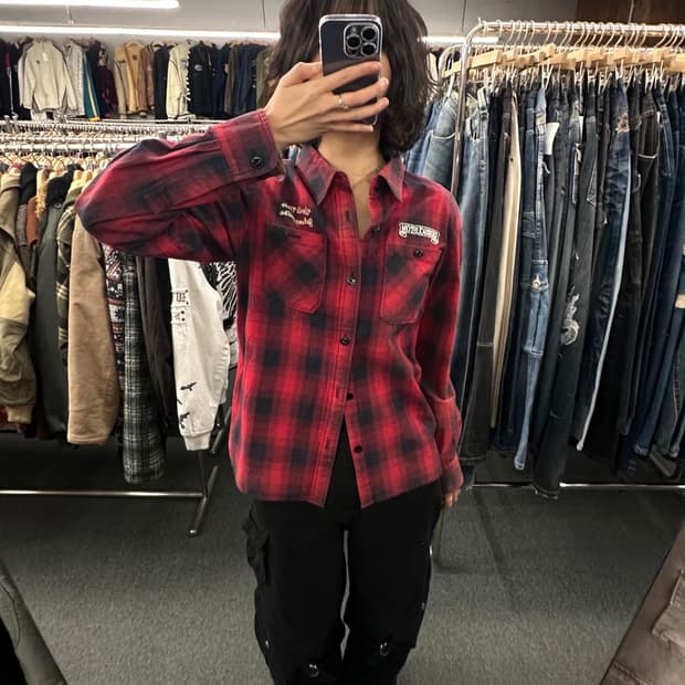 4)Rise Ward 빈티지 버건디 플란넬 셔츠