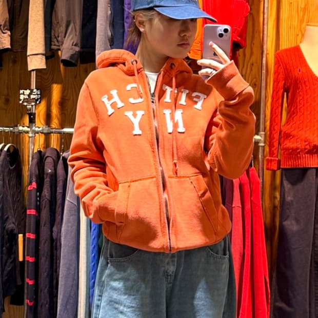 M 아베크롬비 빈티지 패치 오렌지 후드집업