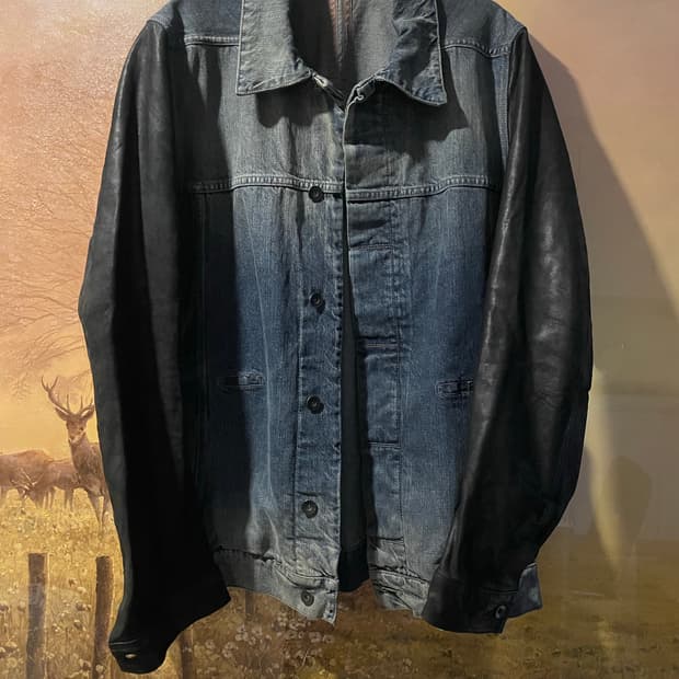 릭오웬스 레더 슬리브 데님 자켓