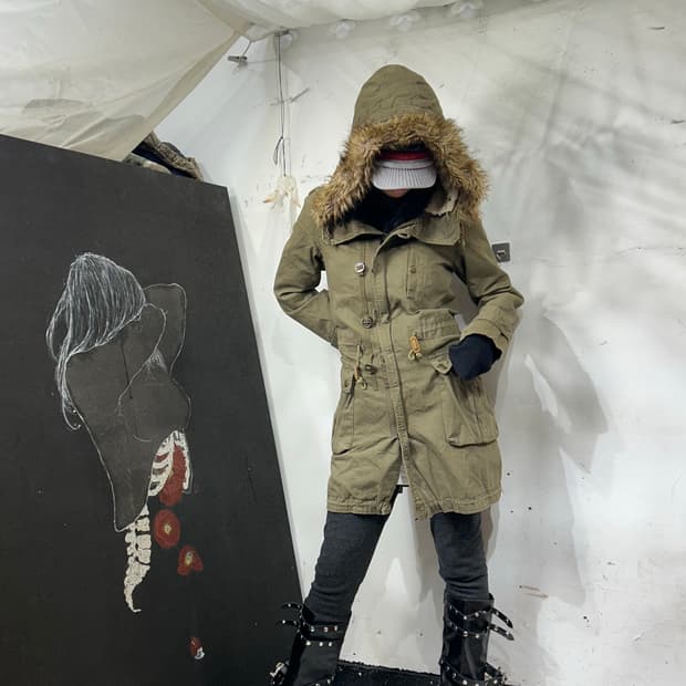 일본빈티지 울프죠 개파카 퍼 후드 야상 M