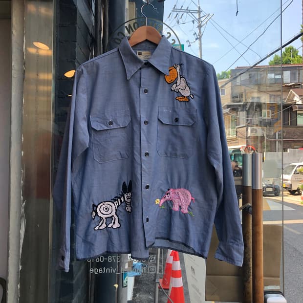 70s Sears chambray shirt-M