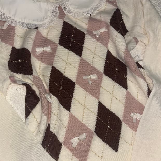 리즈리사깔 아가일 니트 일브 라떼갸루