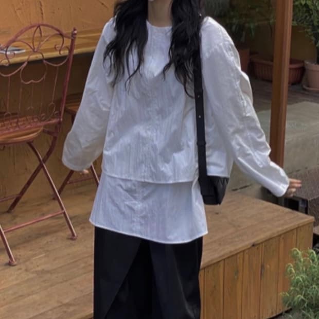 트리밍버드 라운드 레이어드 블라우스