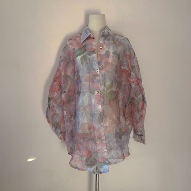 빈티지 셔츠 오긴자 셔츠 시스루 셔츠 페어리 셔츠 달천깔 플라워 셔츠