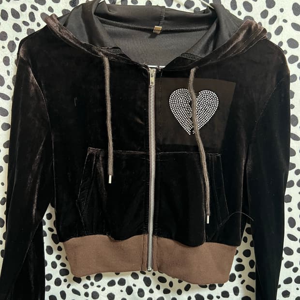 브라운 벨벳 벨루아 크롭 투피스 트레이닝 셋업 