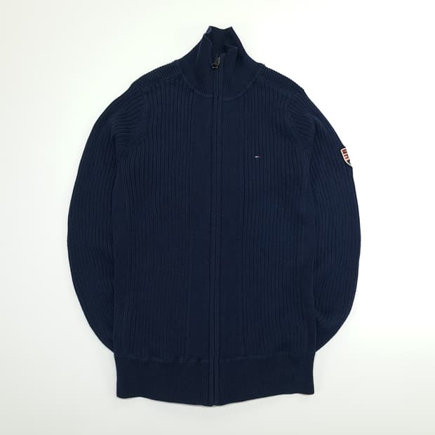 CN949 M 타미힐피거 데님 다크네이비 풀집업 니트 스웨터